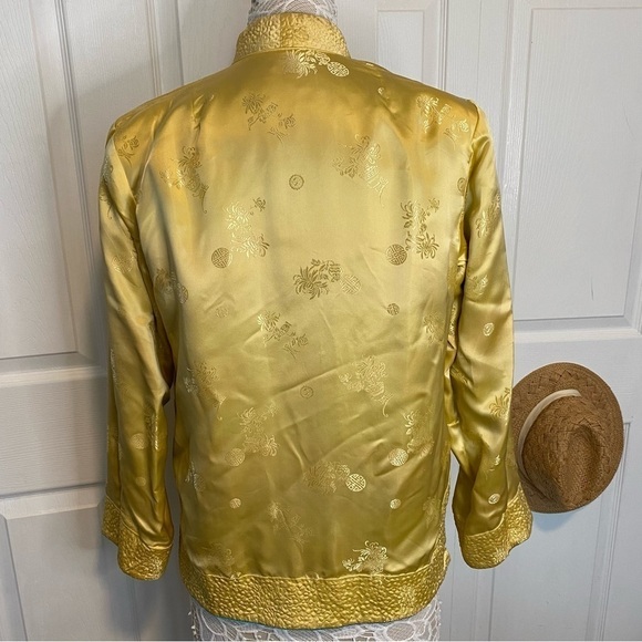 SOLZ SQUIRREL Chinese Reversible Vintage Quilted Floral Jacket Tesl Blue Gold M - Picture 4 of 11